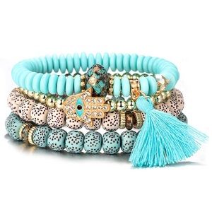 Blue Evil Eye Hamsa Stackable Stretch Bracelets
